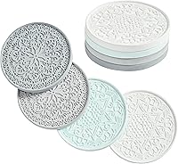 Absorbent Diatomaceous Earth Stone Coasters Set of 4 - Grooved, Quick-Dry, Edged Design in 4 Colors - Protect Furniture, Modern Decor Gift