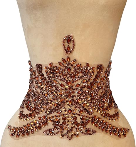 Miniatura 29 de Parches de costura de encaje con cuentas con piedras y cristales de diamantes de imitación cosidos, manualidades para disfraces de boda, decoración