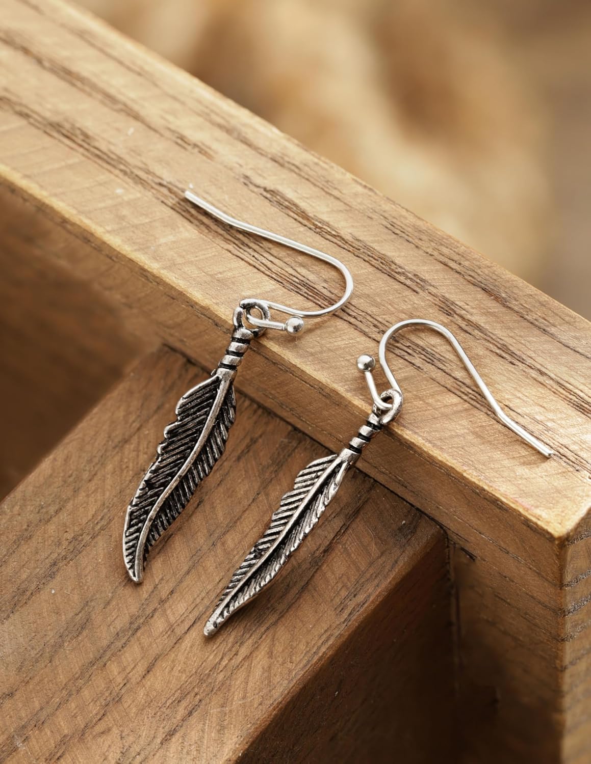 HAQUIL Vintage Antique Feather Dangle Drop Earrings, Native American Tribal Jewelry Gift for Women - Image 4