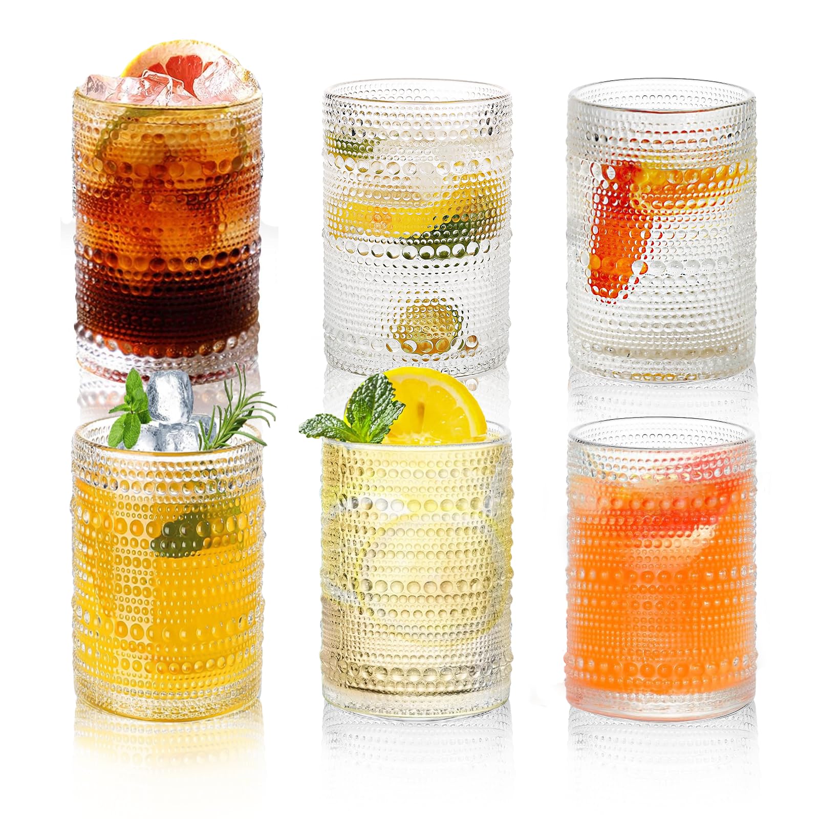 Salpae Hobnail Drinking Glasses Set of 6 16 Oz Vintage Embossed Glass Cup Kitchen Glassware Water Tumblers for