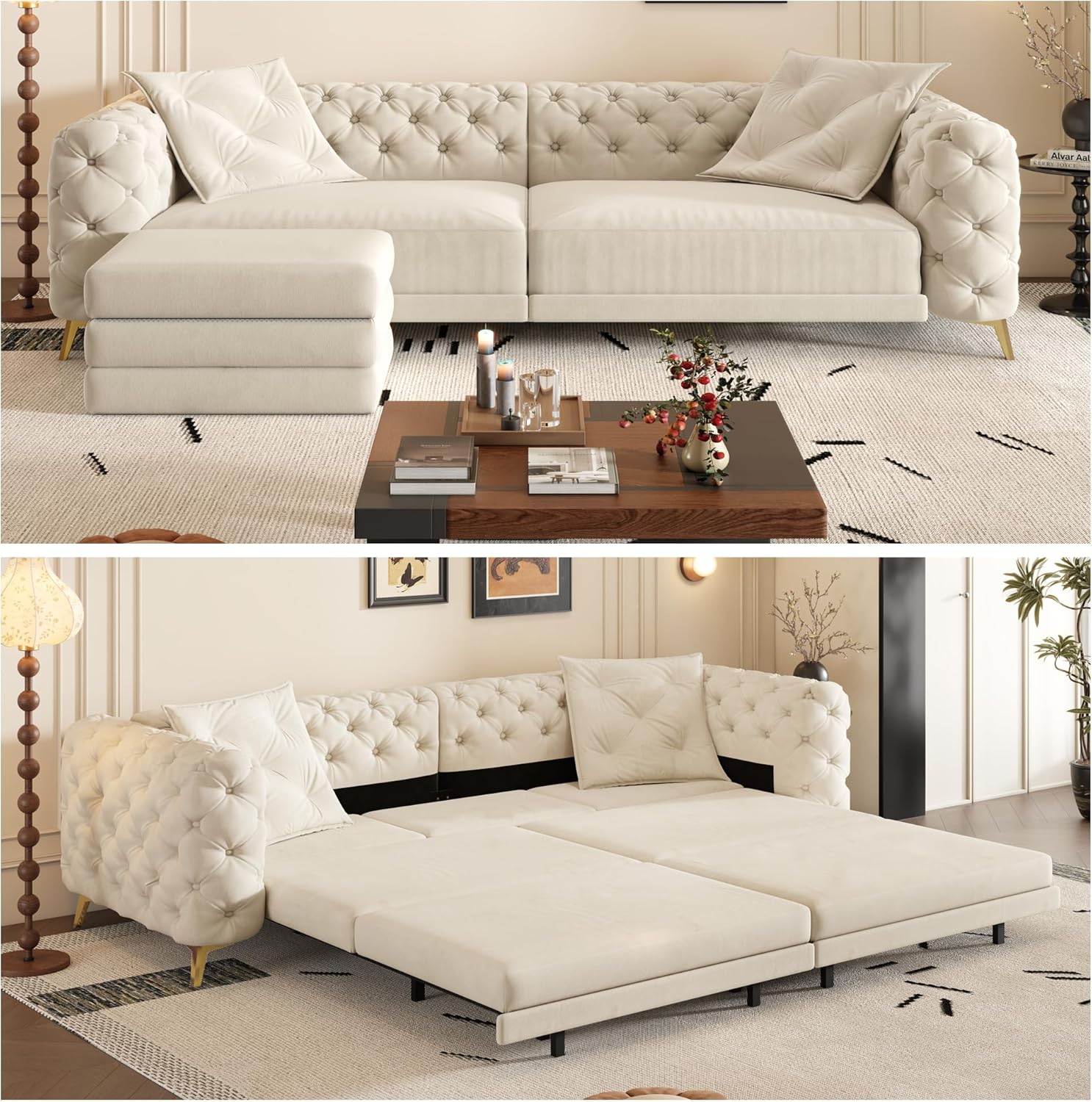 97.7″ King Size Sleeper Sofa Bed, 3-in-1 Convertible Pull