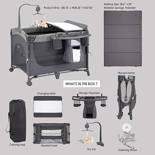 Miniatura 6 de Moisés Junto a la Cama para Bebé, Corralito 5 en 1 con Moisés de Tamaño Completo, Corralito para Bebé con Mesa Cambiador, Estante de Almacenamiento,