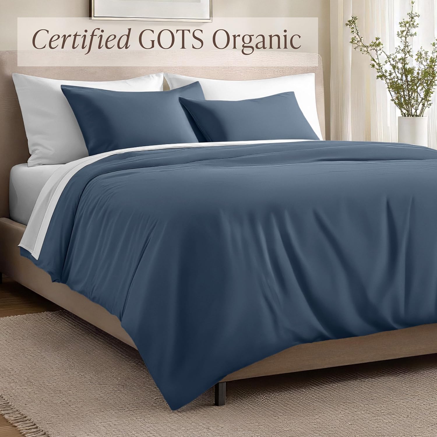 Bare Home 100% Organic Cotton Sateen Duvet Cover Set - 400 Thread Count - Smooth Sateen Weave - Warm & Luxurious - Duvet Cover (King/Cal King, Bering Sea)