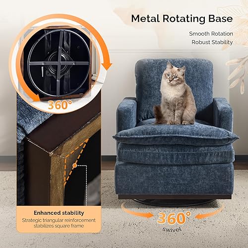 Miniatura 4 de VINGLI Juego de 2 sillones decorativos modernos giratorios de 360 de mediados de siglo con cojines de asiento de doble capa, cómodo sofá cuadrado