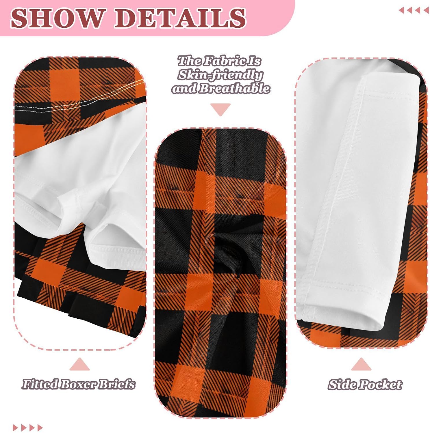 visesunny Halloween Pumpkin Orange Plaid Girl's Golf Skirt Athletic Tennis Skort Sport Activewear with Double Layer Pockets