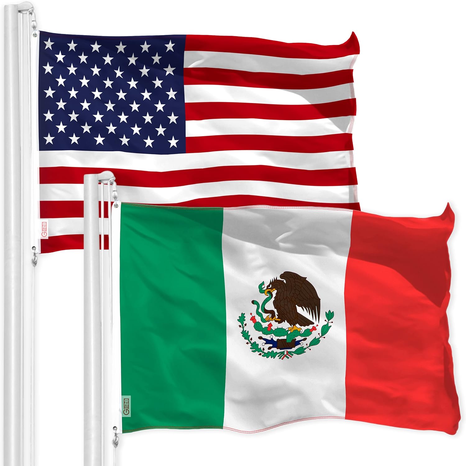 USA American & Mexico Mexican Flags 3x5 FT Combo Printed 150D Polyester By G128