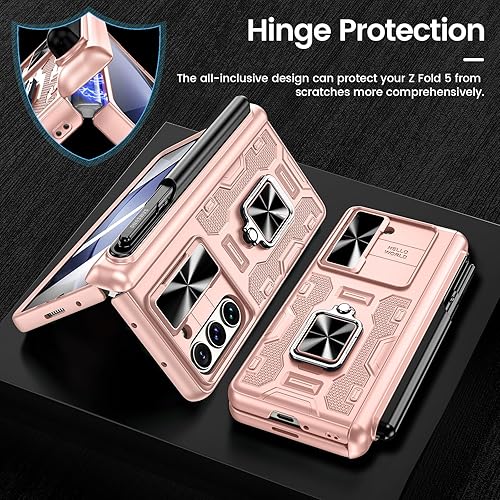 Miniatura 3 de VEGO Funda para Samsung Galaxy Z Fold 5 con soporte, soporte magnético con anillo, soporte para bolígrafo S, protección de bisagra, cubierta de