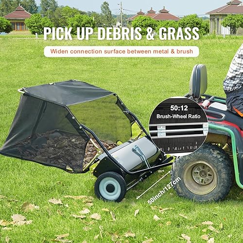 Miniatura 3 de VEVOR Barredora de césped de 48.5 pulgadas, 26 pies cúbicos de gran capacidad, diseño de cuerda de descarga y colector de hojas resistente con