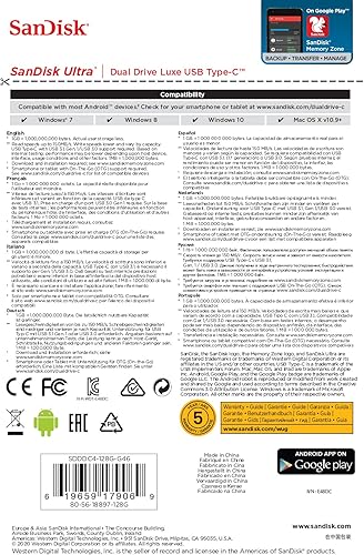 Miniatura 8 de SanDisk 128GB Ultra Dual Drive Luxe USB Type-C - SDDDC4-128G-G46, Negro