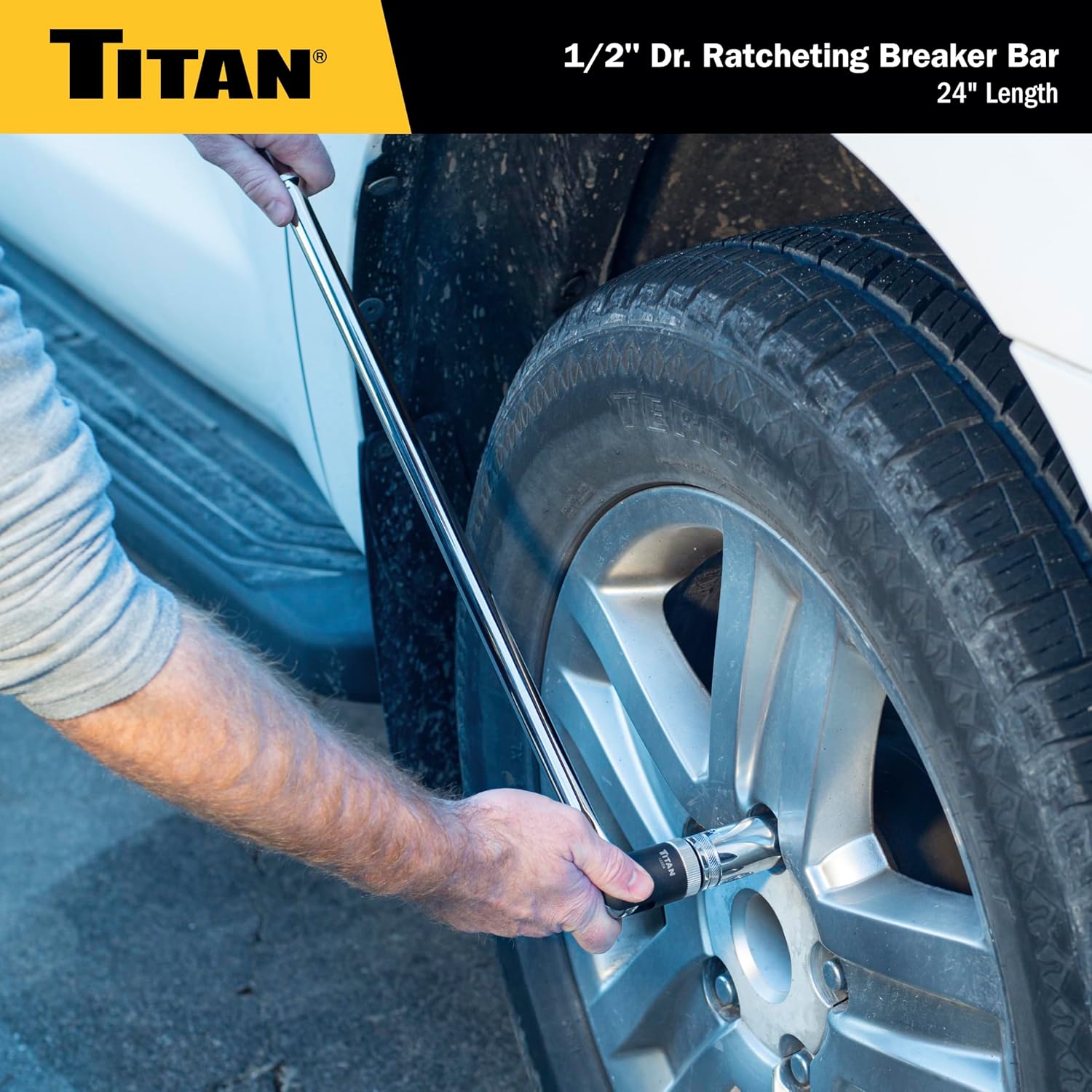 Titan 12024 1/2-Inch Drive x 24-Inch Heavy-Duty Ratcheting Breaker Bar with 180-Degree Swivel Head