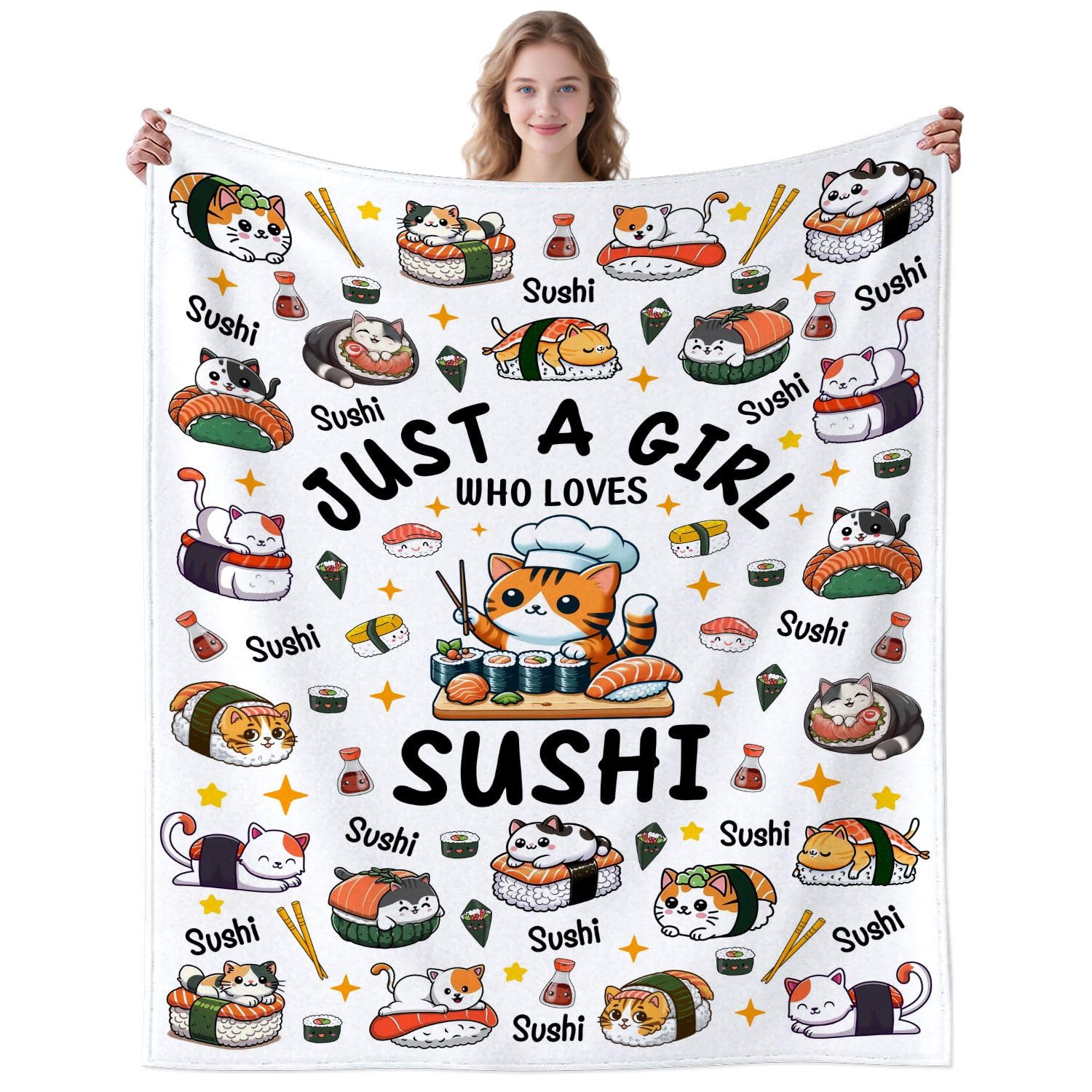 DUNTNKS Sushi Blanket Gifts for Women Sushi Lovers Adults Soft Plush Cute Sushis Themed Throw Blanket Bed Room Decor 50"X40"INCH