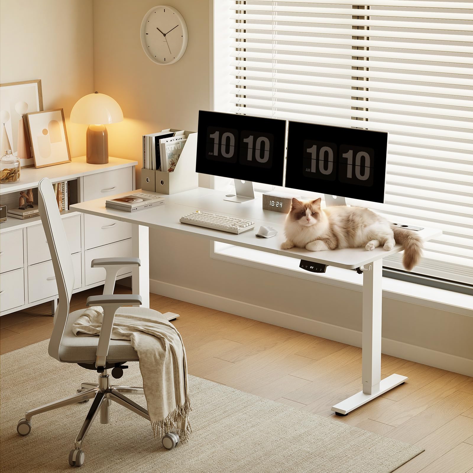 OffiGo Höhenverstellbarer Schreibtisch, 160x80cm Elektrischer Schreibtisch mit Steckdosen und USB Ladeanschluss, Tisch Höhenverstellbar mit 2 Memory Funktion, Computertisch für Büro, Zuhause, Weiß