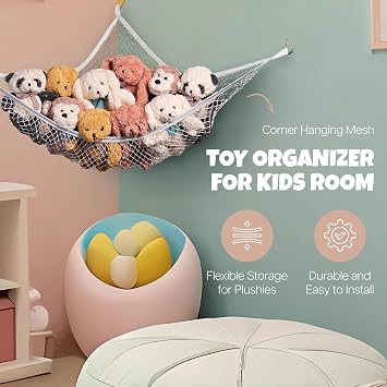 Handy Laundry Stuffed Animal Hammock Corner Net 2-Pack Stuffed Animal Net & Mesh Toy Organizer for Kids Room Flexible Storage for Plush Toys, Teddy Bears & Cuddly Favorites Durable, Easy Install
