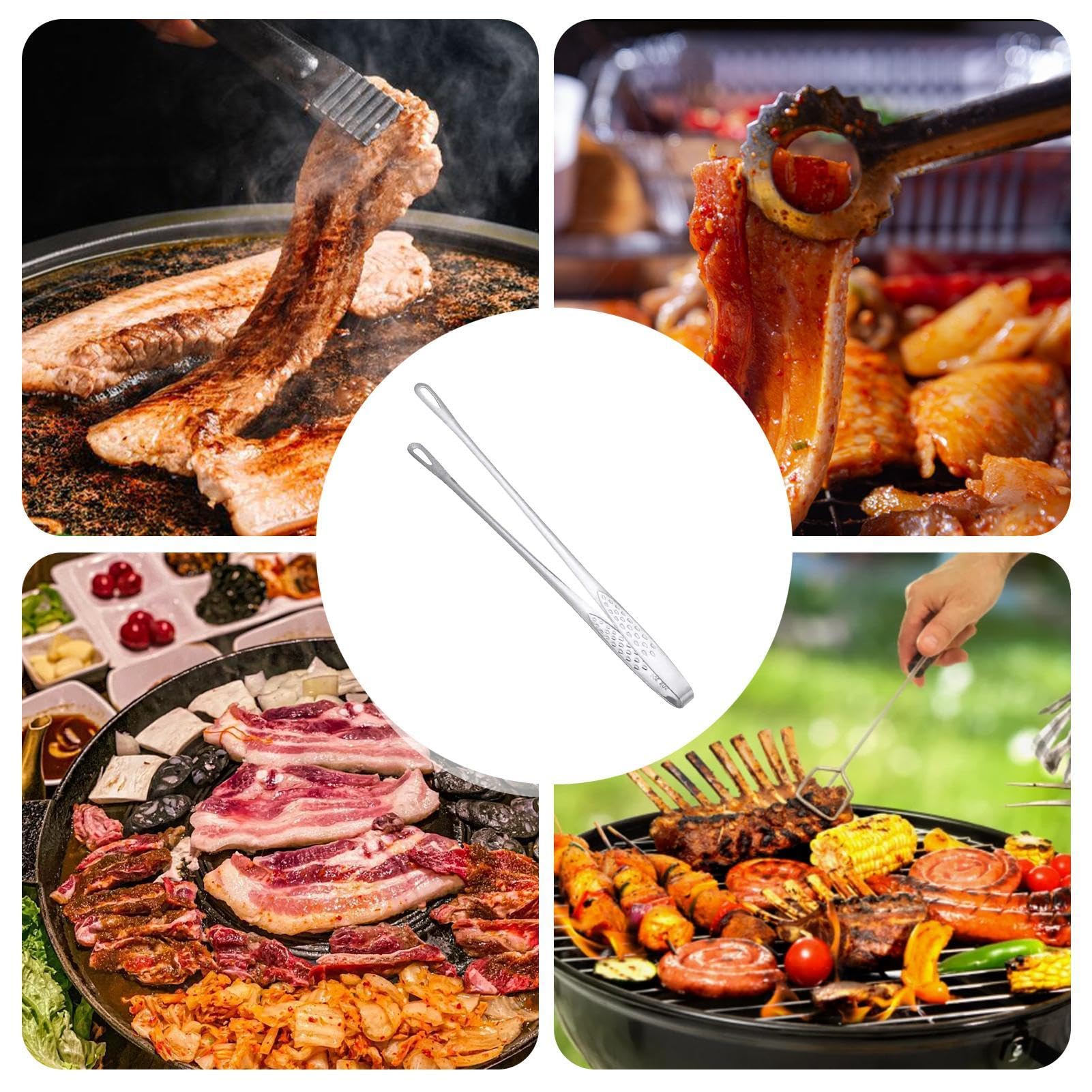 Szczypce do grilla, klipsy do grilla ze stali nierdzewnej kuchenne domowe klipsy do grilla kiełbasa hot dog szczypce do steków z antypoślizgowym uchwytem 24/28 cm wielofunkcyjne szczypce do pieczenia