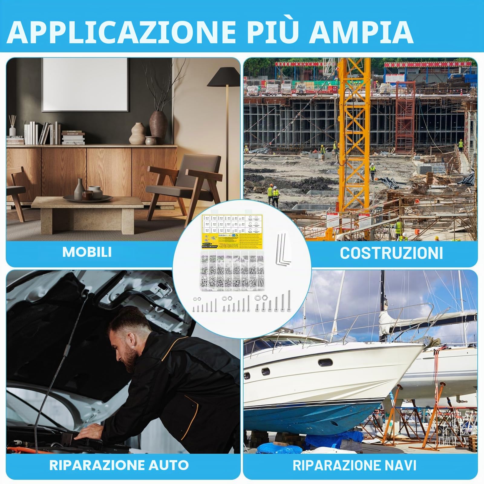 Set di Viti M2 M3 M4 Brugola, Bulloni Esagono Incassato e Dadi Rondelle Acciaio Inox 900 Pezzi