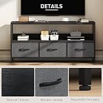 HOMCOM Support TV avec rangement, table TV avec 3 tiroirs en lin pliables et étagère ouverte pour téléviseur de 55 po, centre de divertissement pour salon, noir