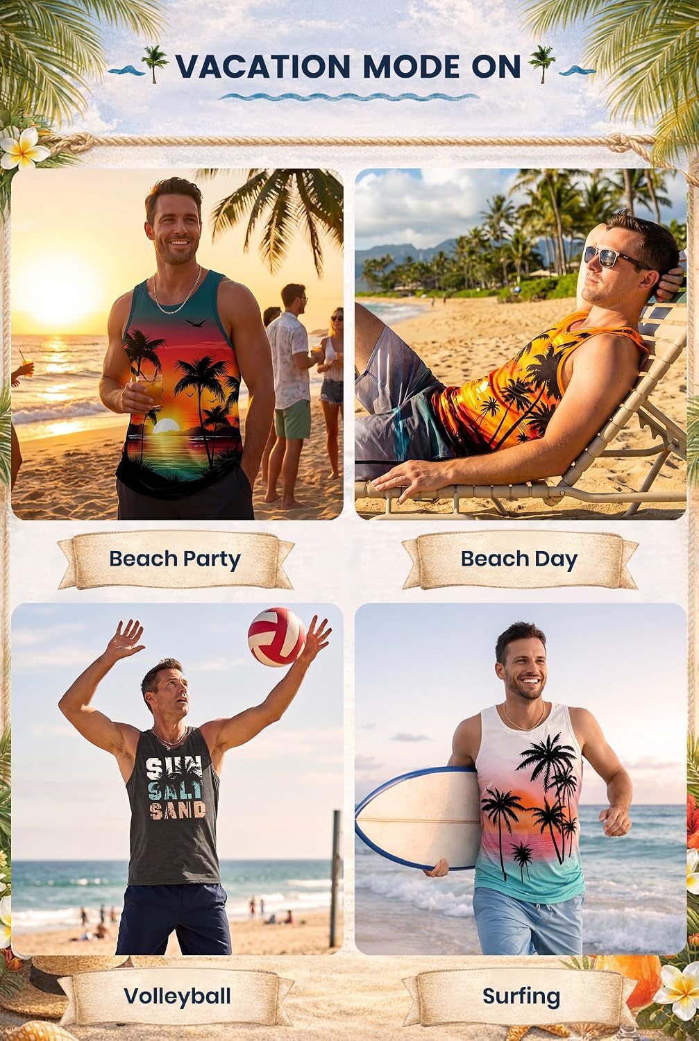 Mens Graphic Tank and Shorts 2 Piece Set Beach Summer Casual Outfit (S-XXL)