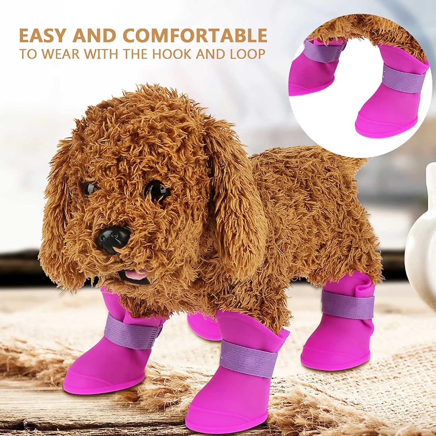 Yctze 4pcs Silicone Protective Dog Boots, Antislip Snow Shoes for Small Dogs, Ideal for French, Cute Pet Rain Wellies (L)