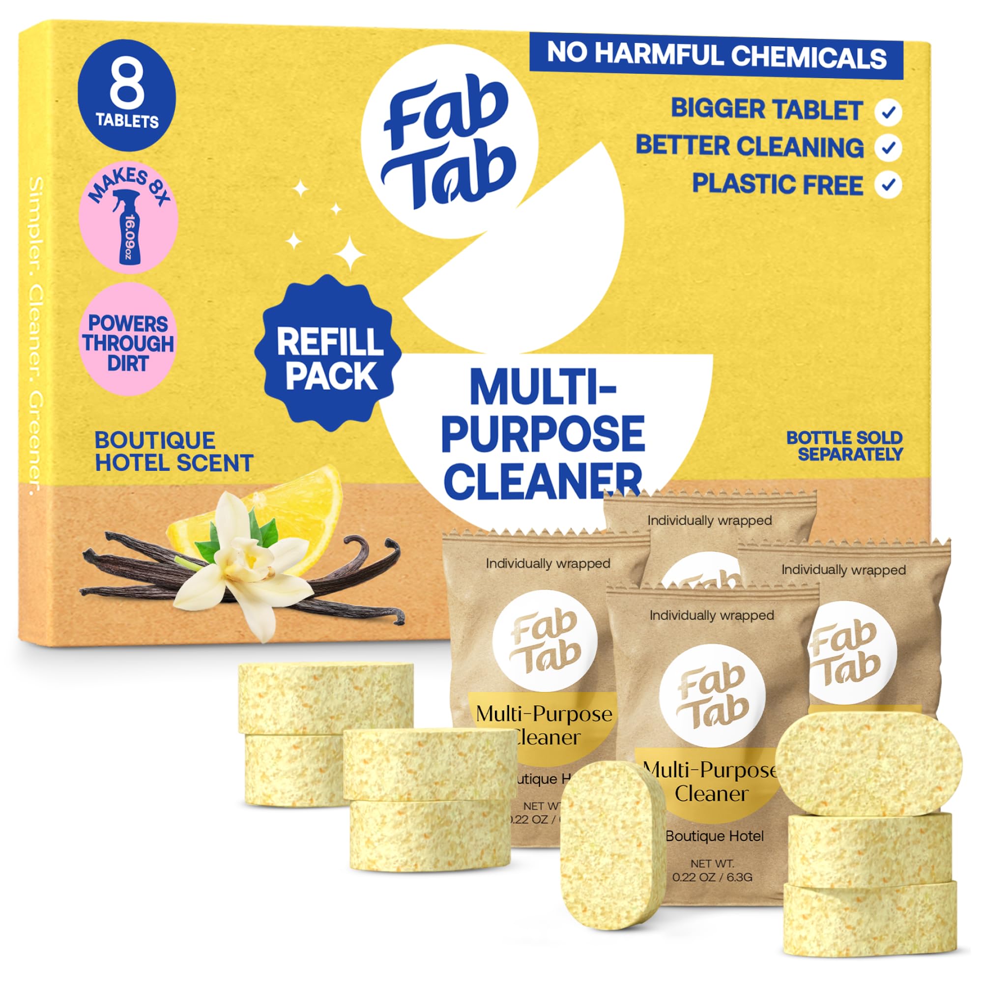 Fab Tab Fabtab Sustainable Multi-surface Cleaner Refill Cleaning Tablets For All Surfaces, Plant-based, No Harsh Chemicals, Citrus Scent (bottle Not
