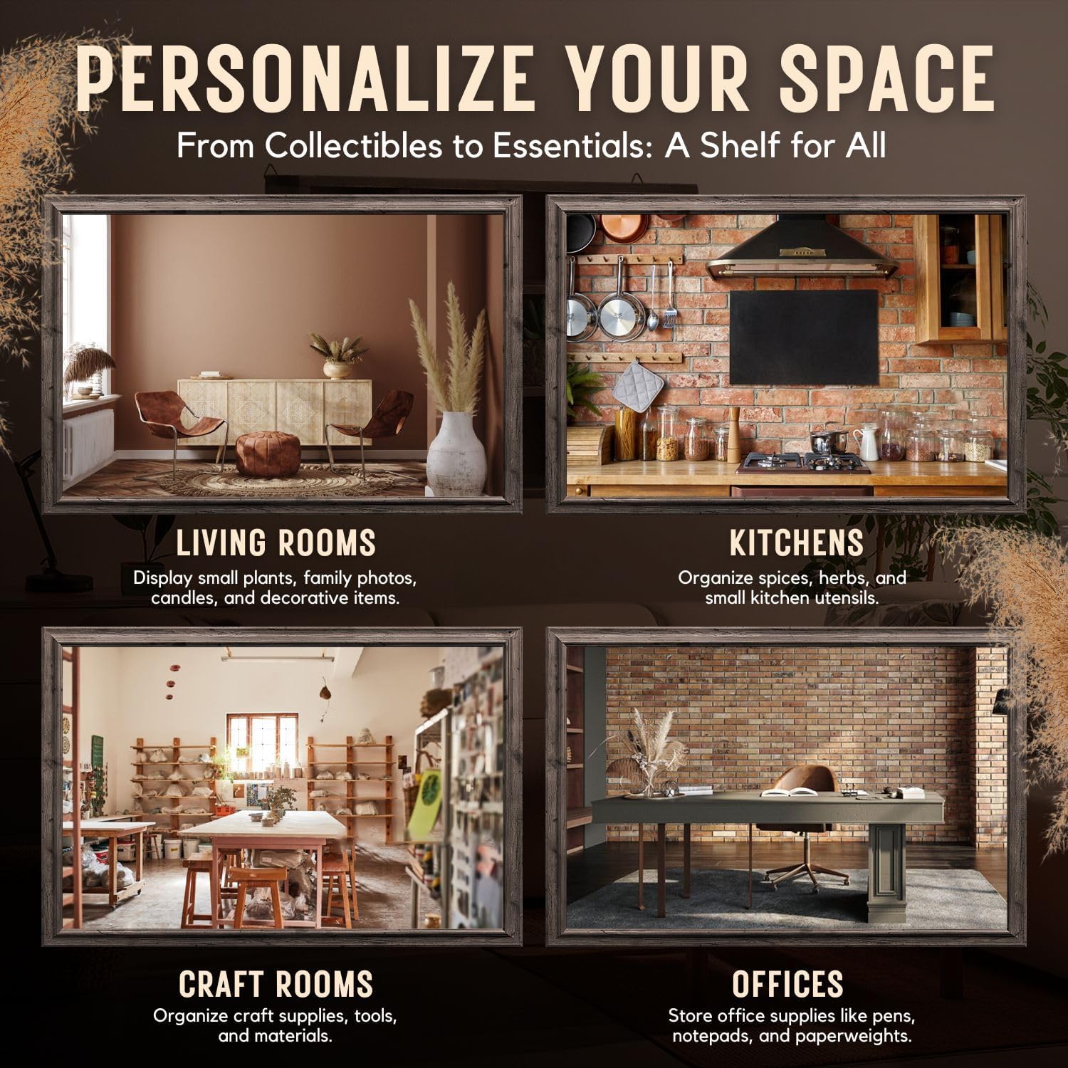 Flexzion Wooden Cubby Shelf - 12-Compartment Floating Hanging Wall Display Shelf Wood Rustic Brown Knick Knack Shelf, Versatile Wall Compartment Shelf with D-Ring Mounting Tabs