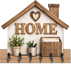 DEKORI Home Wooden Wall Key Holder - Wall Key Holder 6 Metal Hooks - Home Entrance Decoration Modern Country Style - Wall Key Organizer - Made in Italy