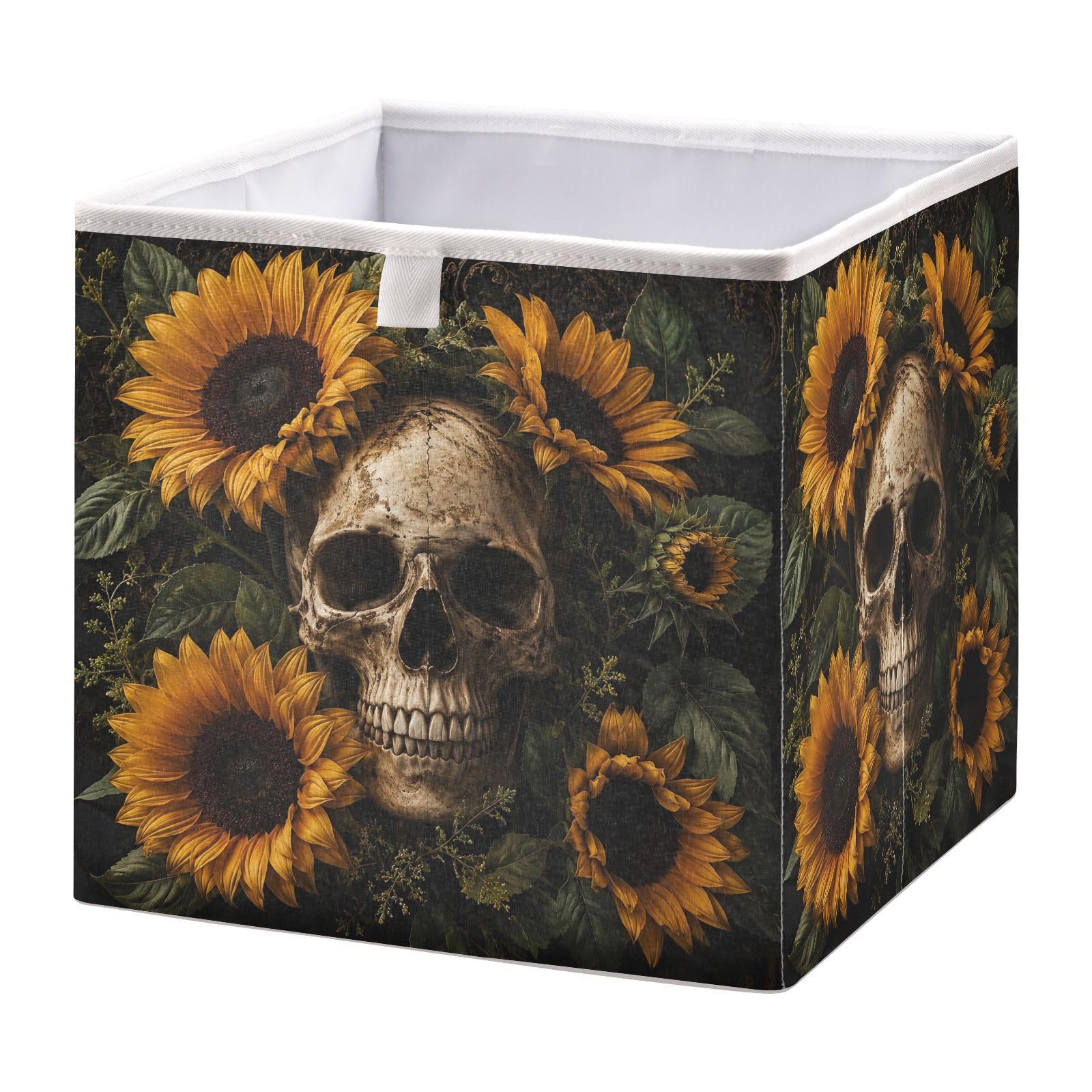 Ewusp Sunflower Skull Cube Storage Boxes 28x28 cm Foldable Closet Organiser Bin Holiday Basket Baby Basket for Nursery Bedroom Office