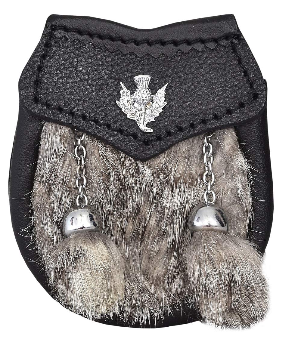 Shyne Kilts U.k Men's Grey Baby Semi Dress Kilt Sporran With A Thistle Emblem & Chain Belt