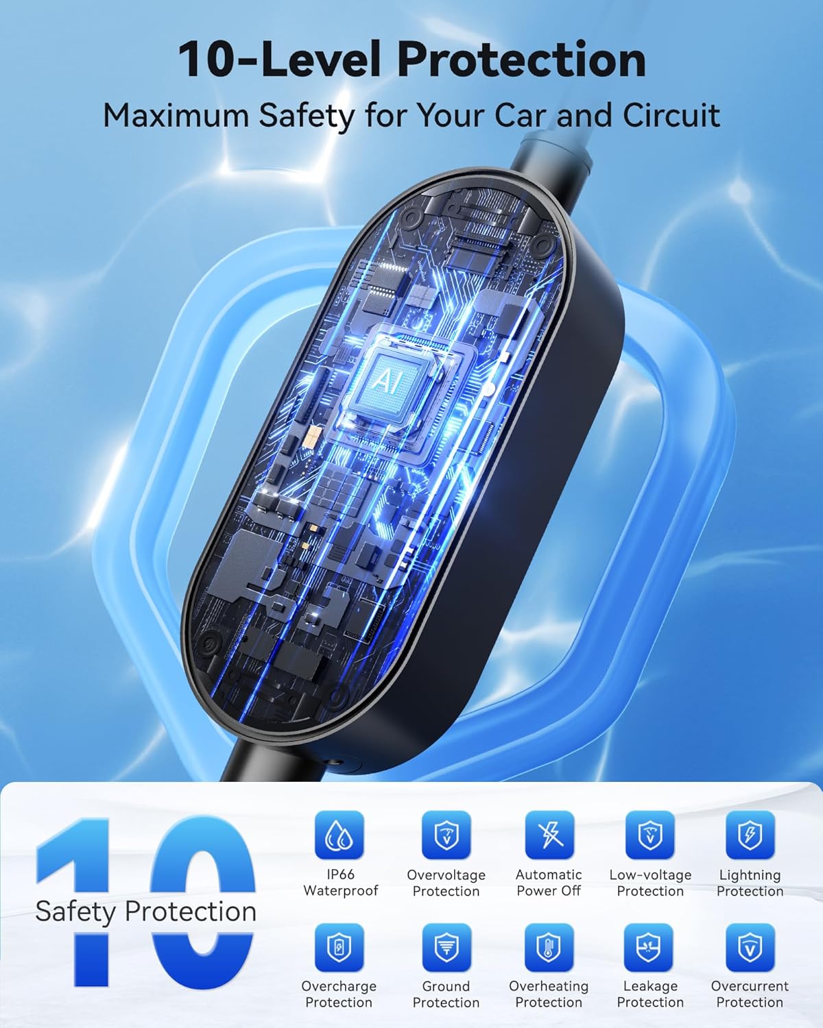 Level 2 EV Charger with Holder, 40A/9.6KW 25ft Cable Portable Mobile Fast J1772 Charger, 240V NEMA 14-50P, Home/Outdoor Charging Stations for All J1772 EV and Hybrid Vehicles