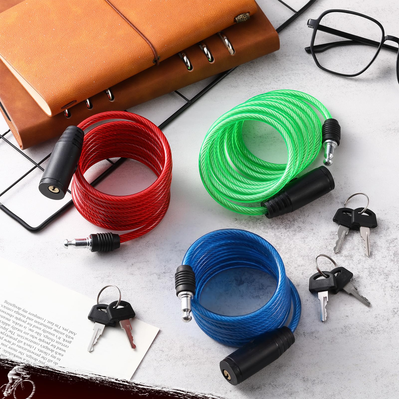 Moxweyeni Confezione da 6 cavi antifurto con chiavi, 1,8 m x 6 mm, in acciaio, per bicicletta, moto, scooter, cancello, recinzione, cassetta degli attrezzi, 3 colori