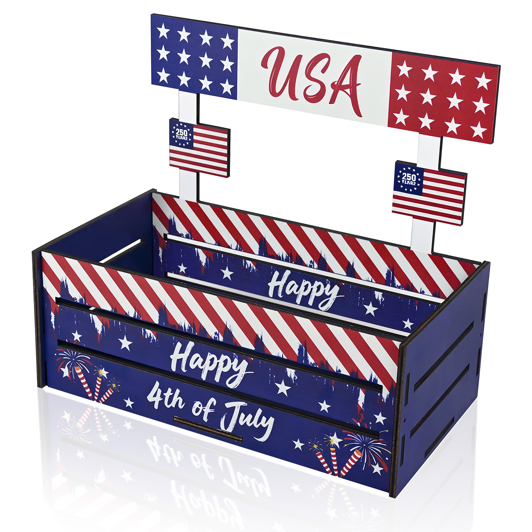4th of July Candy Bowl 250th Anniversary Patriotic Candy Dish USA Flag Red White Blue Wooden Treats Boxes Independence Day Serving Bowl Happy 4th of July Star Dish Holder for Party Table Decoration