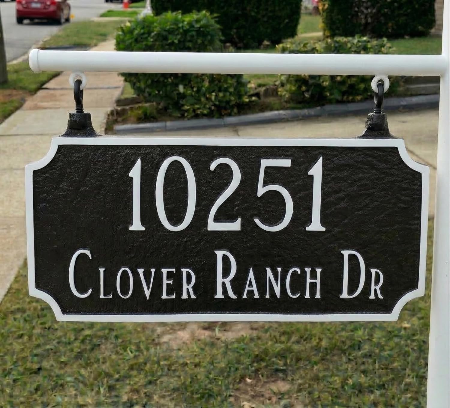 Montague Metal Products - Double Sided Address Sign - House Number Plaque - 40 Color Options - Double Sided Hanging Princeton Two Line Address Sign Plaque - Powder Coated Aluminum