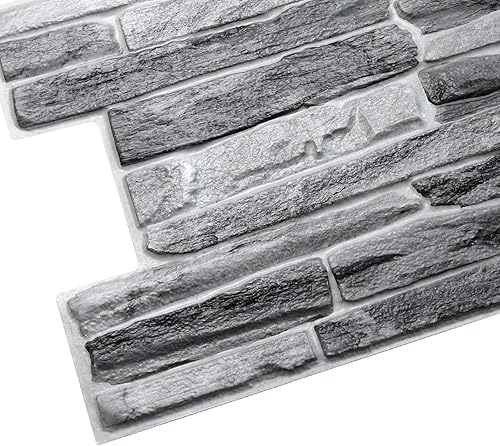 Miniatura 5 de Dundee Deco PG7013-5 Panel de pared 3D de PVC de pizarra sintética gris oscuro, 3.3 pies x 1.7 pies (38.6 in x 19.7 in), decoración de paneles de