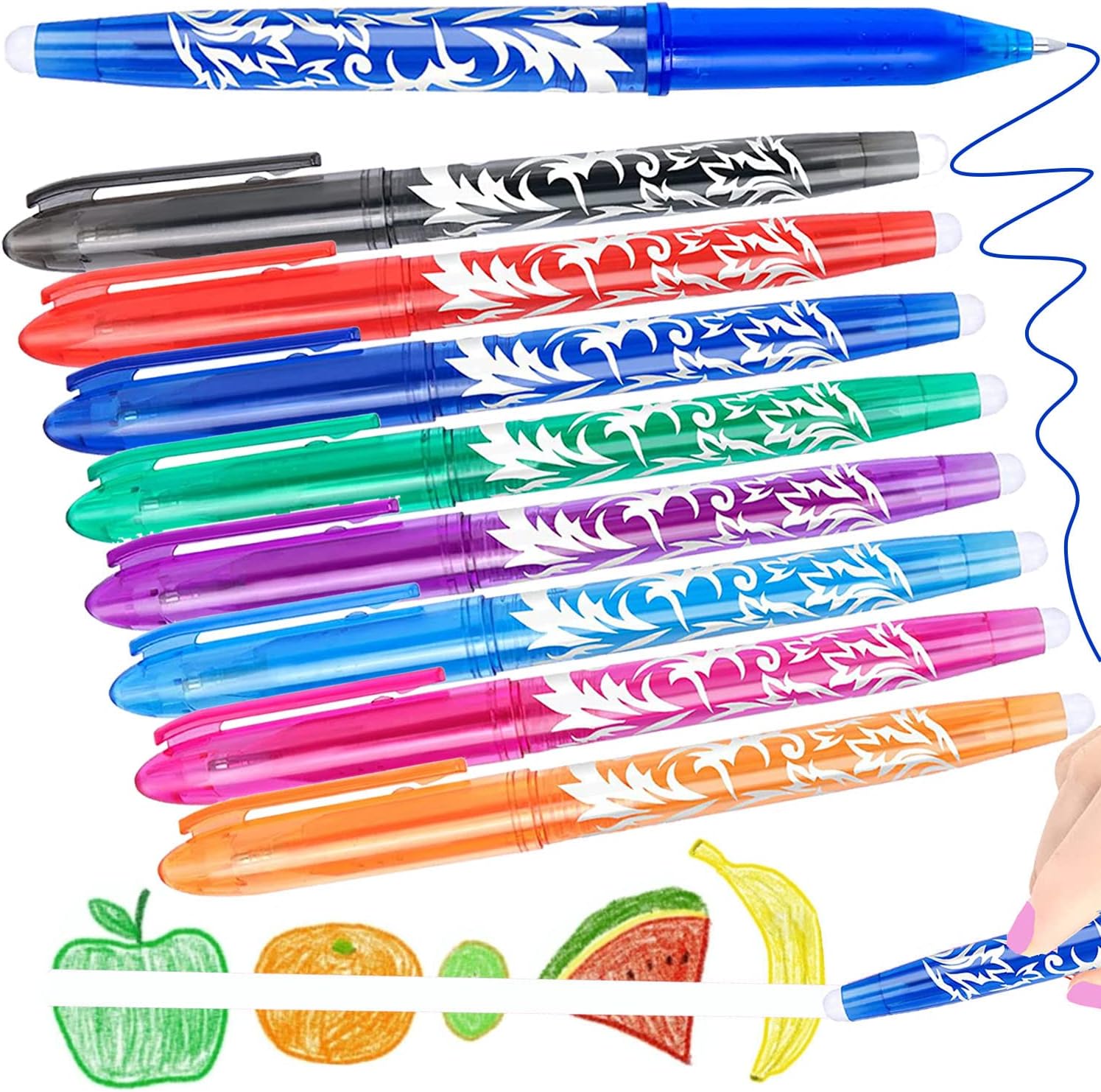 8 Erasable Pens Rub Out Pens, Coloured Eraser Pen with Rubber, Erasable Gel Pens with Rubbers on the End, Cool Friction Pen that Rub Out for Writing Stationary Office School Supplies Gifts for Teacher