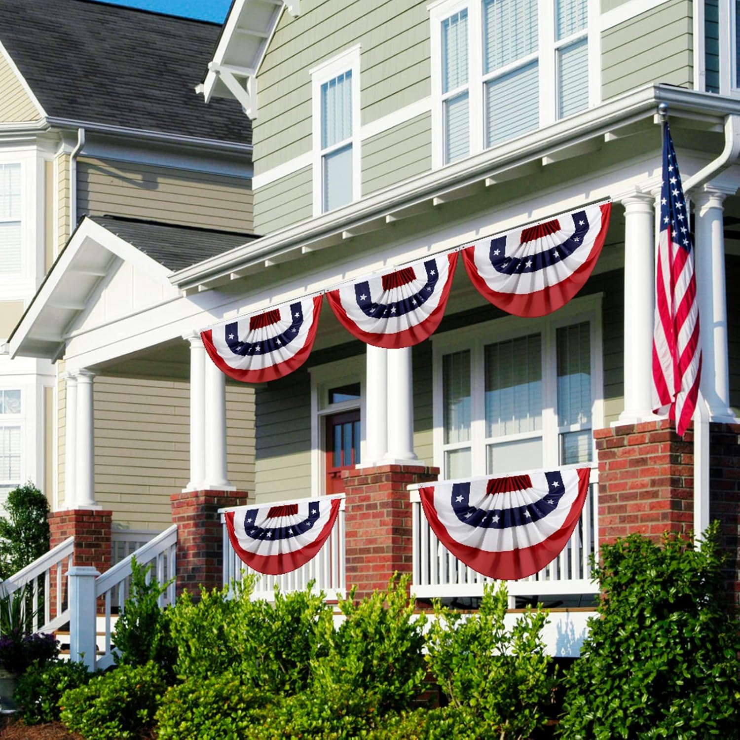 USA Pleated Fan Banner, 2x4 Feet American Patriotic Half Fan Banner Flag for 4th of July & Memorial Day, Indoor & Outdoor Decoration, with Brass Grommets & Zip Ties (3 Pack)