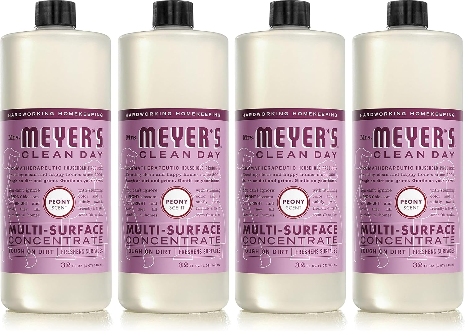 Mrs. MEYER'S CLEAN DAY Multi-Surface Cleaner Concentrate,Use to Clean Floors,Tile,Counters,Peony,32 fl. oz,(Pack of 4)