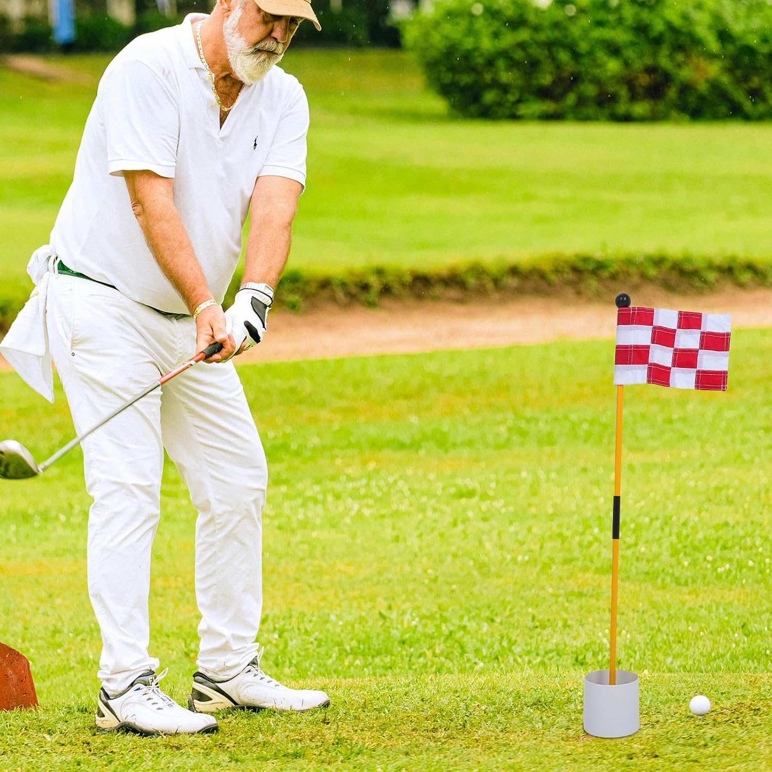 ibasenice Golf Pin Flags Training Kit Checkered Red and White Flags Indoor Outdoor Practice Accuracy Improvement