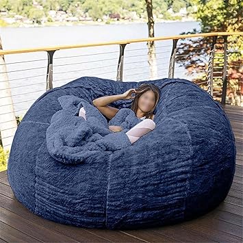 4.5FT Bean Bag Chair Cover No Filler Comfy Giant Bean Bag Cover for Adult & Teen, Washable Large Beanbag Chair Cover Dark Blue,53in