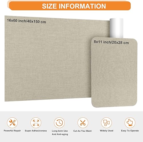 Miniatura 2 de Parche de reparación de tela autoadhesivo, cinta de reparación de lona de 4 x 63 pulgadas, kit de reparación de tela para muebles, sofás, asientos