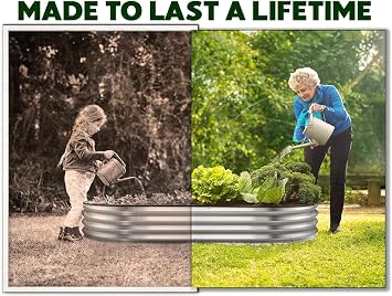 Galvanized Metal Raised Garden Bed for Outdoor Gardening 4×2×1 ft // Easy-to-Assemble Garden Bed Kit for Vegetables and Plants // Sturdy Steel Raised Planter Box (Silver) // Tool-Free Assembly