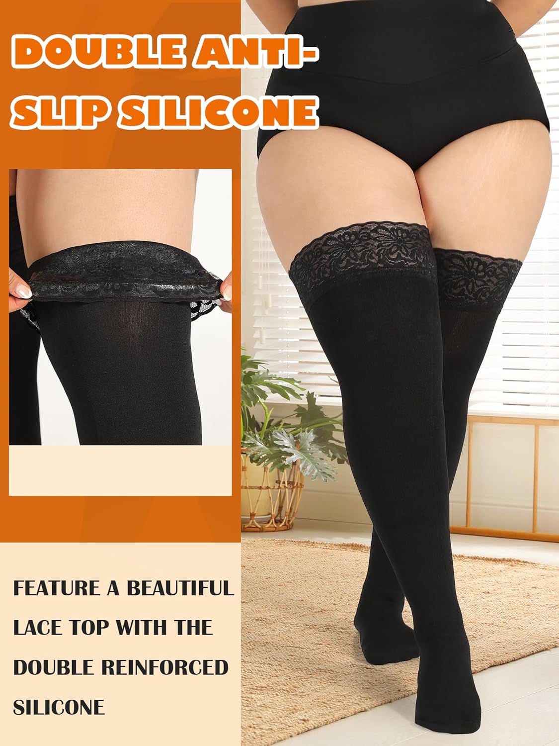 Plus Size Thigh High Socks for Women Fleece Lined Extra Long Over the Knee Stockings Leg Warmers Boot Socks - Image 4