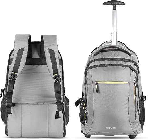 NOVEX Laptop Trolley Backpack for Men & Women | Soft Bag with 2 Spinner Rolling Wheels - 3 Compartments Case | Polyester C...