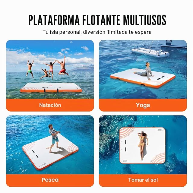 Foto 6 de 8 de VEVOR Muelle Flotante Hinchable 1,82 x 1,52 m Plataforma de Muelle Inflable Alfombrilla Flotante…