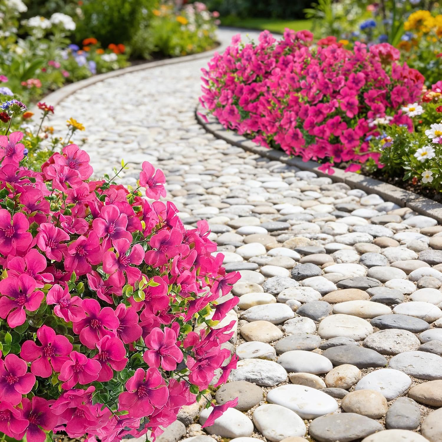 Ouddy Decor 12 Pcs Artificial Geranium Flowers for Outdoors, Fake Silk Flowers UV Resistant Realistic Geraniums Faux Plastic Plants for Spring Summer Garden Porch Planter Outdoor Home Decor, Fuchsia