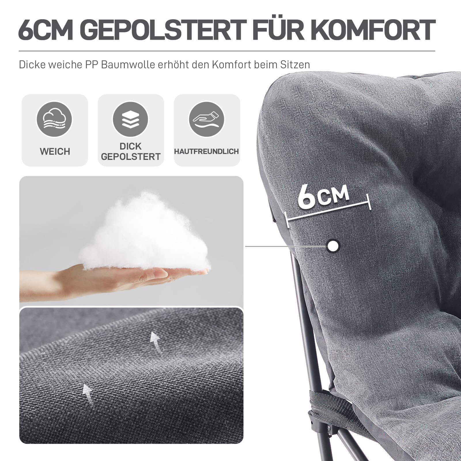 EVER ADVANCED Luxus Campingstuhl Faltbar XXL 180KG Belastbar, Übergroß Campingsessel Klappstuhl Dick Gepolstert mit Hochlehne, Gartenstuhl Relaxsessel für Camping Garten Balkon Angeln Festival Indoor