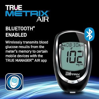 TRUE METRIX AIR Meter Value Kit, Blood Glucose Monitor and Testing Supplies | Includes Bluetooth Compatible Blood Glucose Meter, Case, 60 Test Strips, 10 Lancets, Lancing Device, Control Solution