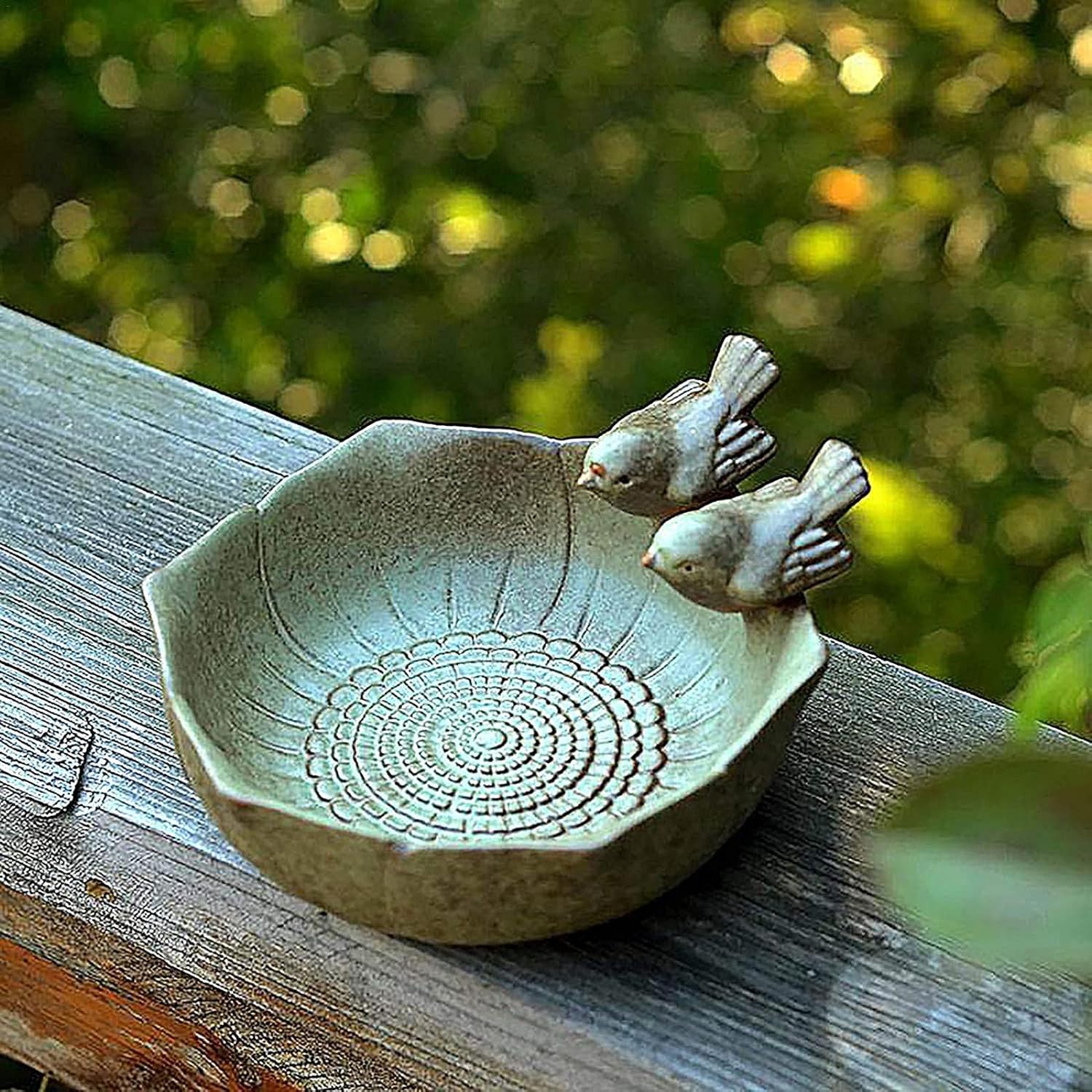 Naysku Wild Bird Feeder, Ceramic Wild Finch Bird Feeder Water Baths for Garden Outside Decor Green, Feeding Bowl Toy for Garden Decor, A Perfect Craft of Art for Patio, Porch