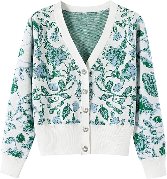 Amazon ニット カーディガン レディース 花柄 レトロ トップス カジュアル 柔らかい キレイ 韓国風 エレガント アウター セーター デート ゆったり ショート丈 普段使い フェミニン お出かけ おしゃれ デイリー ファッション 秋冬 カーディガン ボレロ 通販