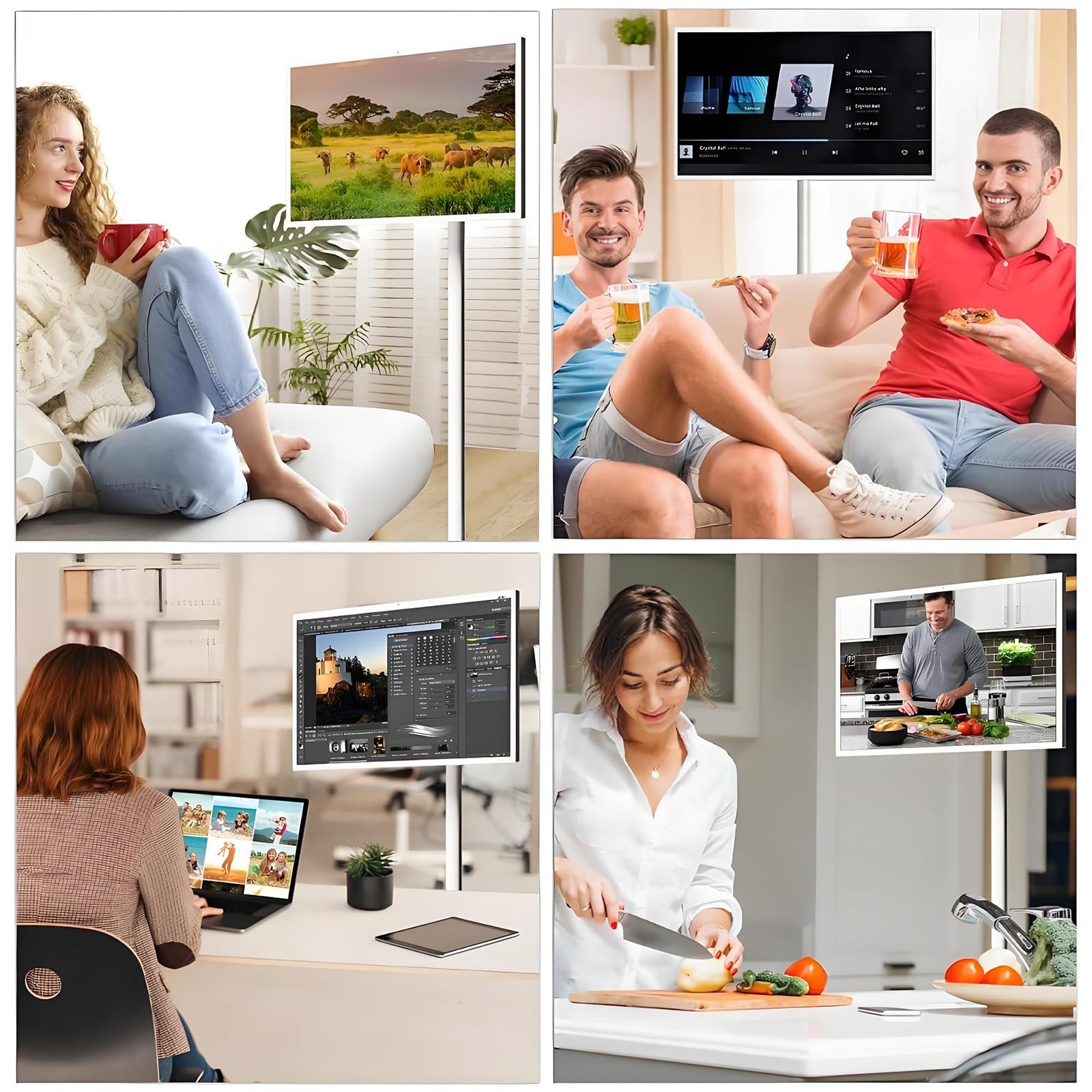 Smart TV Portátil Inteligente De 21.5 Pulgadas Con Pantalla Táctil 1080p, Batería De 6000 Mah Y Soporte Giratorio.Batería De 600 Mah, Con Ruedas, 4 Gb De Ram Y 64Gb De Almacenamiento Integrado 6+128G