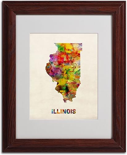 Miniatura 2 de Trademark Fine Art Illinois Map - Arte enmarcado enmarcada enmarcada por Michael Tompsett en marco de madera, 11 x 14 pulgadas