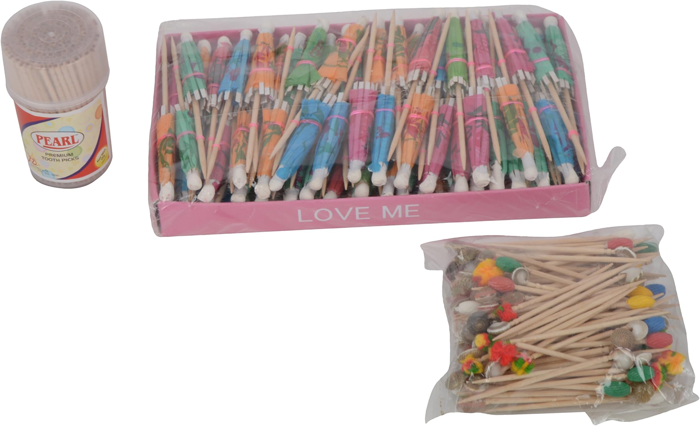 Umbrella Toothpicks, Wooden Toothpicks and Long Toothpicks (Combo of 3)